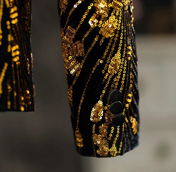 Jaqueta masculina glitter um botão lapela lantejoulas terno blazer jantar formatura casamento brilhante - Imagem 4 de 4