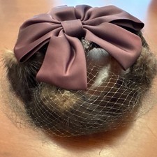 Vintage Dark Brown Pillbox Hat Fur Netting Veil And Satin Ribbon Fascinator