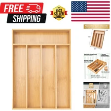 Natural Bamboo Kitchen Drawer Organizer for Utensils – 5 Slots for Tidy Cooking