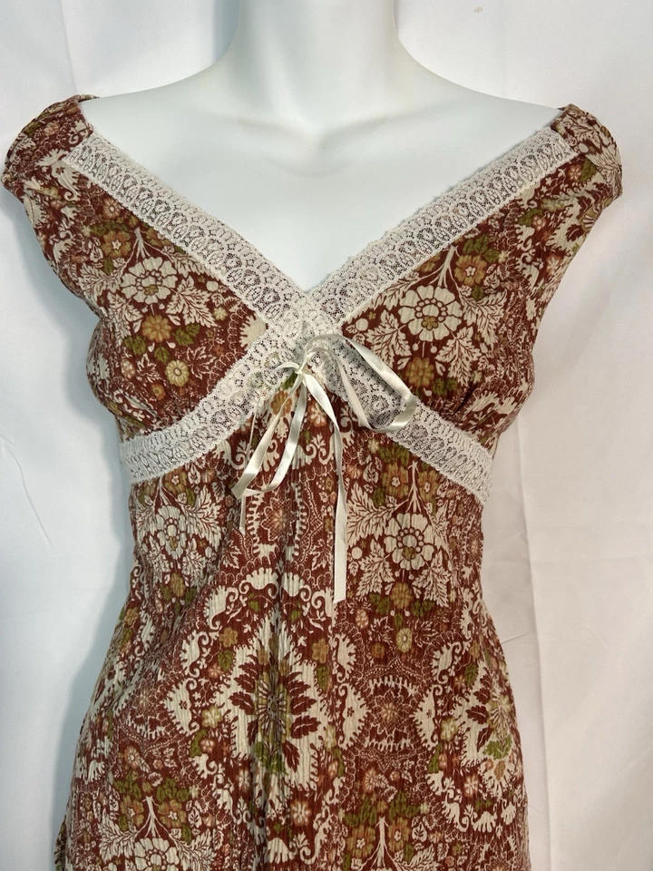 Винтажный Y2K цветочный Babydoll верхний кружевной отделки галстук назад богемное опрятный фея кокетка - Изображение 3 из 4