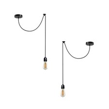 IP55 Waterproof Pendant Light E27 Black 2m Cable Ceiling Lamp