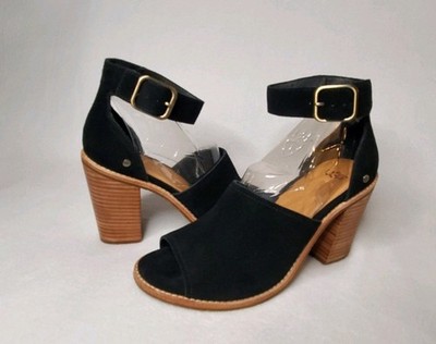 UGG Women's Black Aja Ankle Strap Block Heel Sandals Size 6 US 