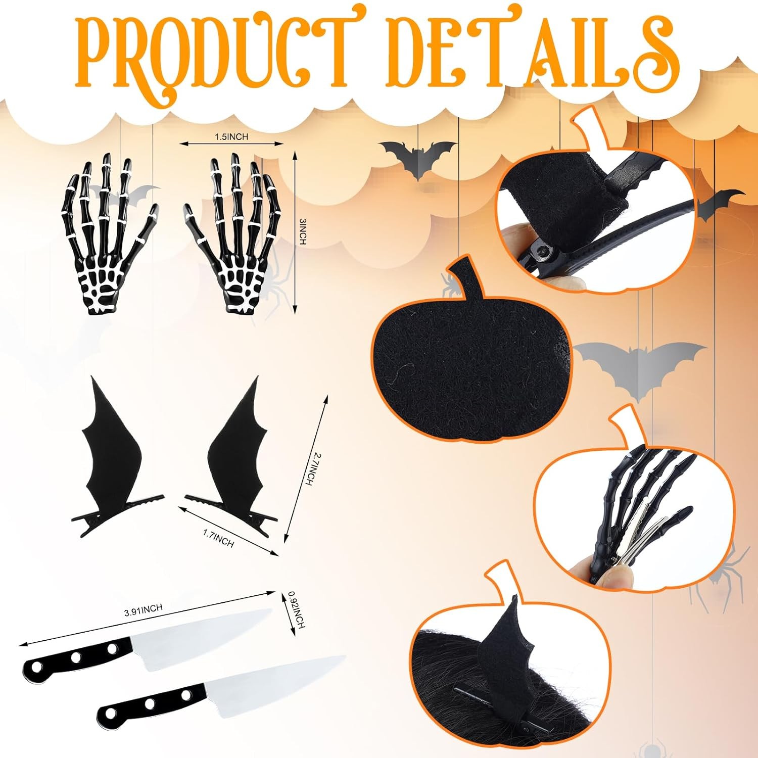 Tigeen 18 Pcs Halloween Hair Clips Gothic Hair Accessories Skeleton Hands Bone S