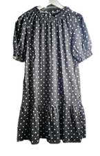 B&W Polka Dot Summer Dress Womens Small Puff Sleeve Beach Vacation Cottagecore