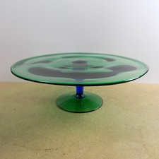 Orrefors Art Glass Cake Stand Emerald Green & Blue 12"x4" VGC Sweden