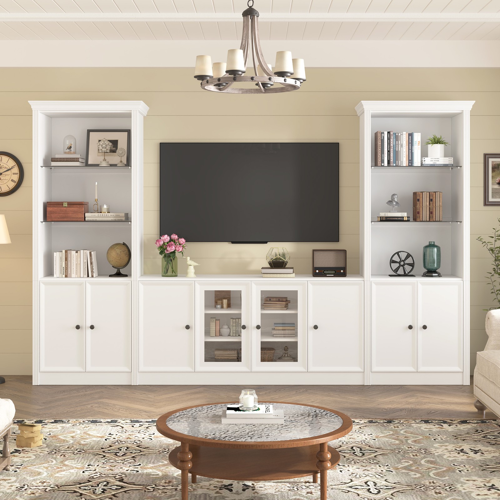 U-Can 128.2" W Wall Unit Entertainment Center with Bookshelves for TVs up to 8