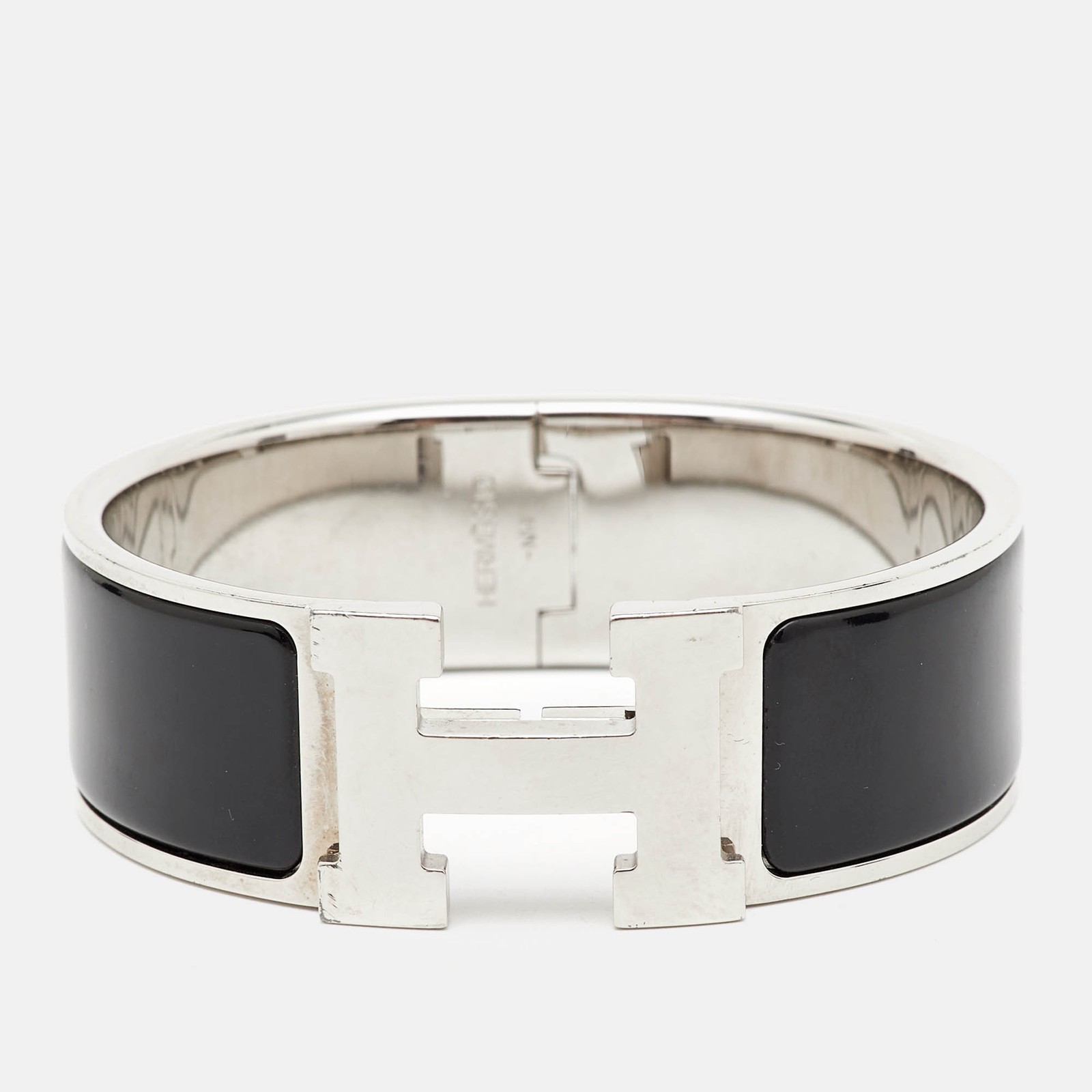 Hermes Clic Clac H Black Enamel Palladium Bracelet