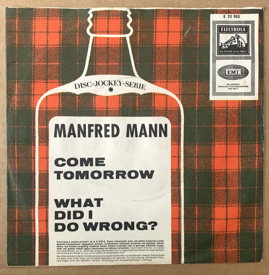 Manfred Mann: Come tomorrow/What did I do wrong?, Electrola 1965 - Bild 2 von 4