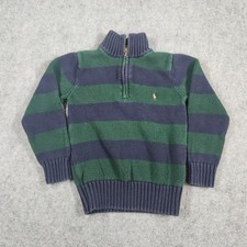 Polo Ralph Lauren Quarter Zip Sweater Boys 7 Green Blue Striped Cotton Knit
