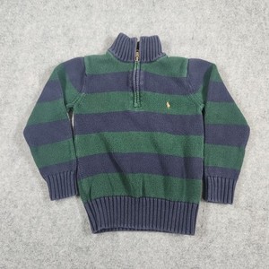 Polo Ralph Lauren Quarter Zip Sweater Boys 7 Green Blue Striped Cotton Knit