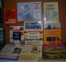 Lot 12 Books Drawing sketching color Pencil Instructions Landscape horses cars