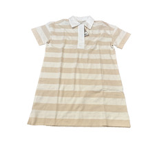 Everlane Size M Tan White Striped Short Sleeve The Organic Cotton Polo Dress NWT