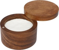 Acacia Wood Salt Cellar Bowl Box Elegant Salt Container W/ Swivel Magnetic Lid