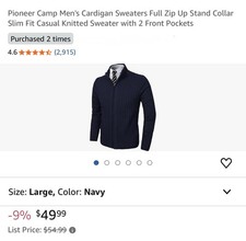 Men  s Navy Blue Cable Knit Sweater Size L