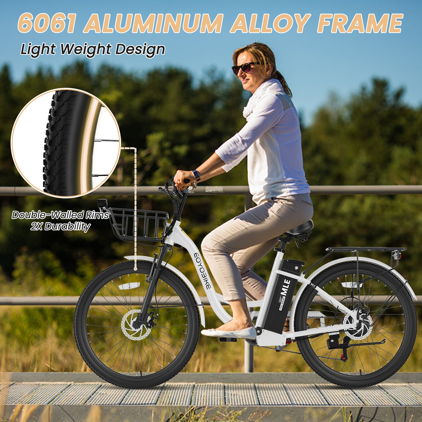 MOONCOOL 24/26" Electric Bike Bicycle 700W 7 Speed 36V 10.4Ah Battery City Ebike