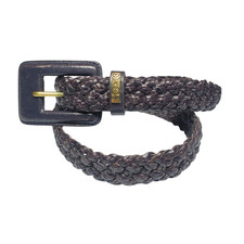 Talbots Woven Braided Leather Belt Women's M Black Square-Buckle Brass Sun