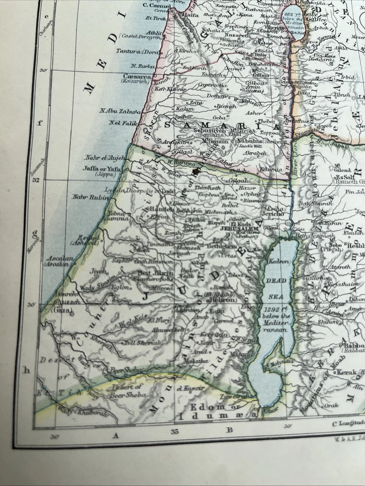 1902: Mapa de Palestina, Mar Rojo Guerra Mundial #62 impresión antigua Foto 3 de 4