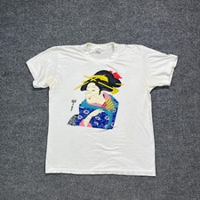 Vintage Japanses Geisha T Shirt Mens Large White Art Nippon 80s