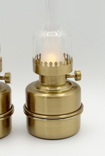 Ikea Strala Table Lamps Lot 2 Battery Operated 7.5" Brass LED Hurricane Lights - Picture 3 of 9