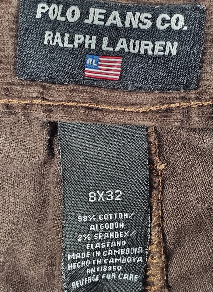 90 年代 Y2K Polo Ralph Lauren 裤子女式 8 码靴型棕色灯芯绒弹力 — 第 3/4 张图片