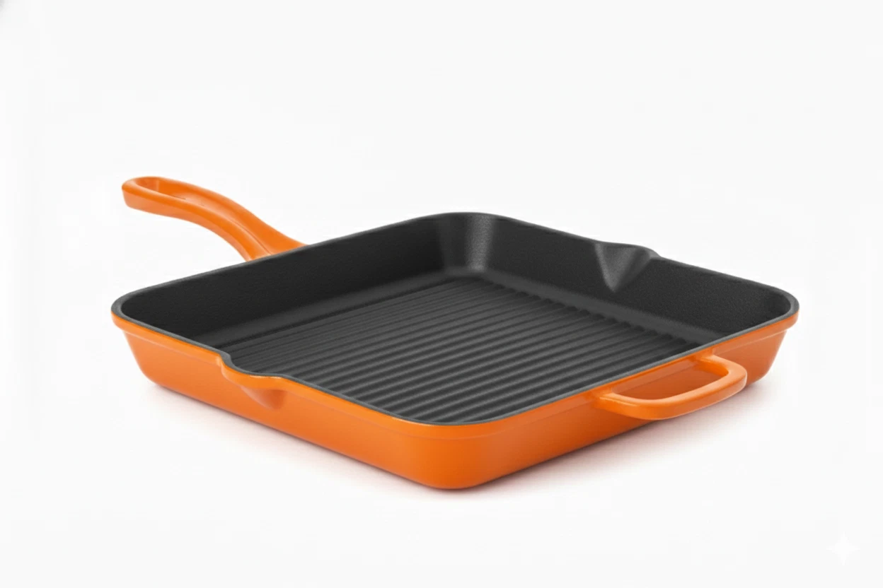 Hecha Enameled Cast Iron Square Grill Pan - Orange 9.5"