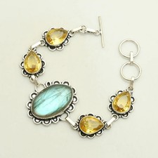 Labradorite Citrine Gemstone Ethnic Handmade Bracelet Jewelry 22 Gms AB 52727