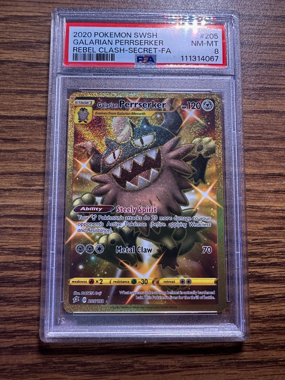 Galarian Perrserker (Secret) 205/192 Swsh02: Rebel Clash Holo PSA 8