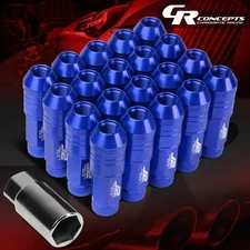 J2 M12 X 1.25 7075 ALUMINUM 25MM OD/70MM 20PCS OPEN END LUG NUT W/ADAPTER BLUE