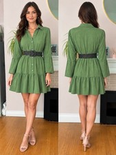 BNWT Made in Italy Khaki green Shirt Dress One Size fits 10 12 14 16