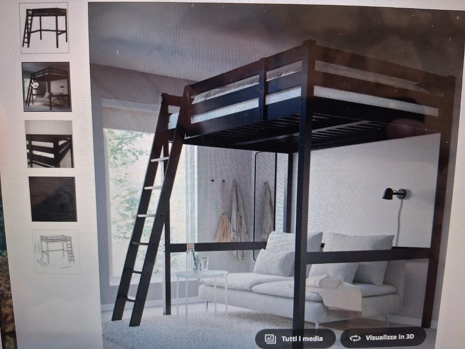 Ikea-Letto a soppalco mod. Stora-Pino massiccio impregnato nero-cm 213x152-usato - Immagine 4 di 4