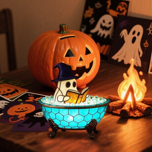 Lampada da bagno Halloween Ghost Bubble simpatica lettura fantasma libro LED statuina lampada (USB) - Foto 7 di 7