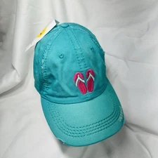 NWT Life Is Good Teal Hat Pink Flip Flop Logo Adjustable Strap Beachy Casual