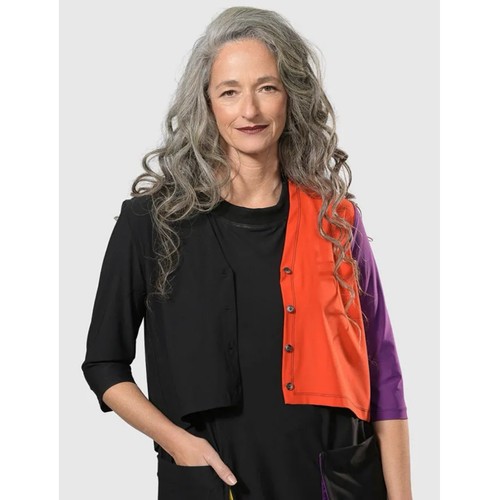 Tekbika By Alembika Colorblock crop cardigan jacket Sz 2 Art To Wear Lagenlook