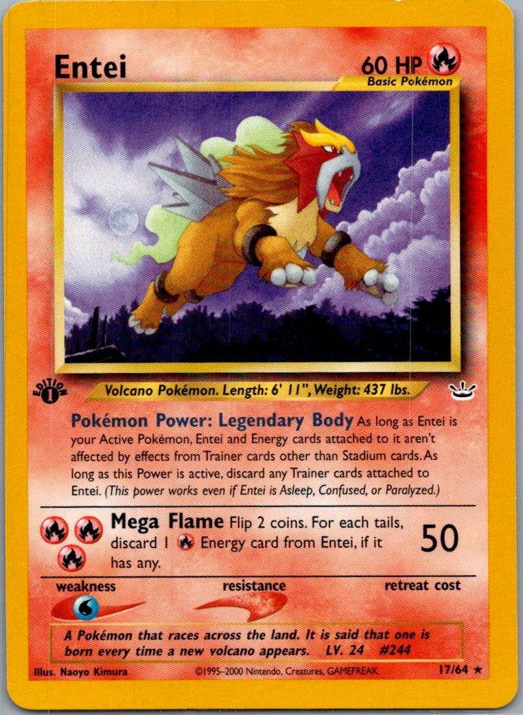 Entei 17/64 Rare Neo Revelation Pokemon 1st Edition Lightly Played