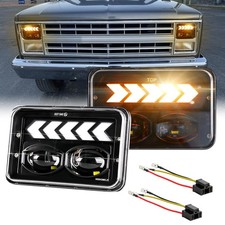 5x7 7x6 LED Headlights with High/Low Beam White DRL Arrow Sequential Amber Tu...