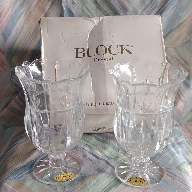 Block Crystal Tulip Garden 7in Clear Crystal Tulip Floral Hurricane Set/2 Y3921