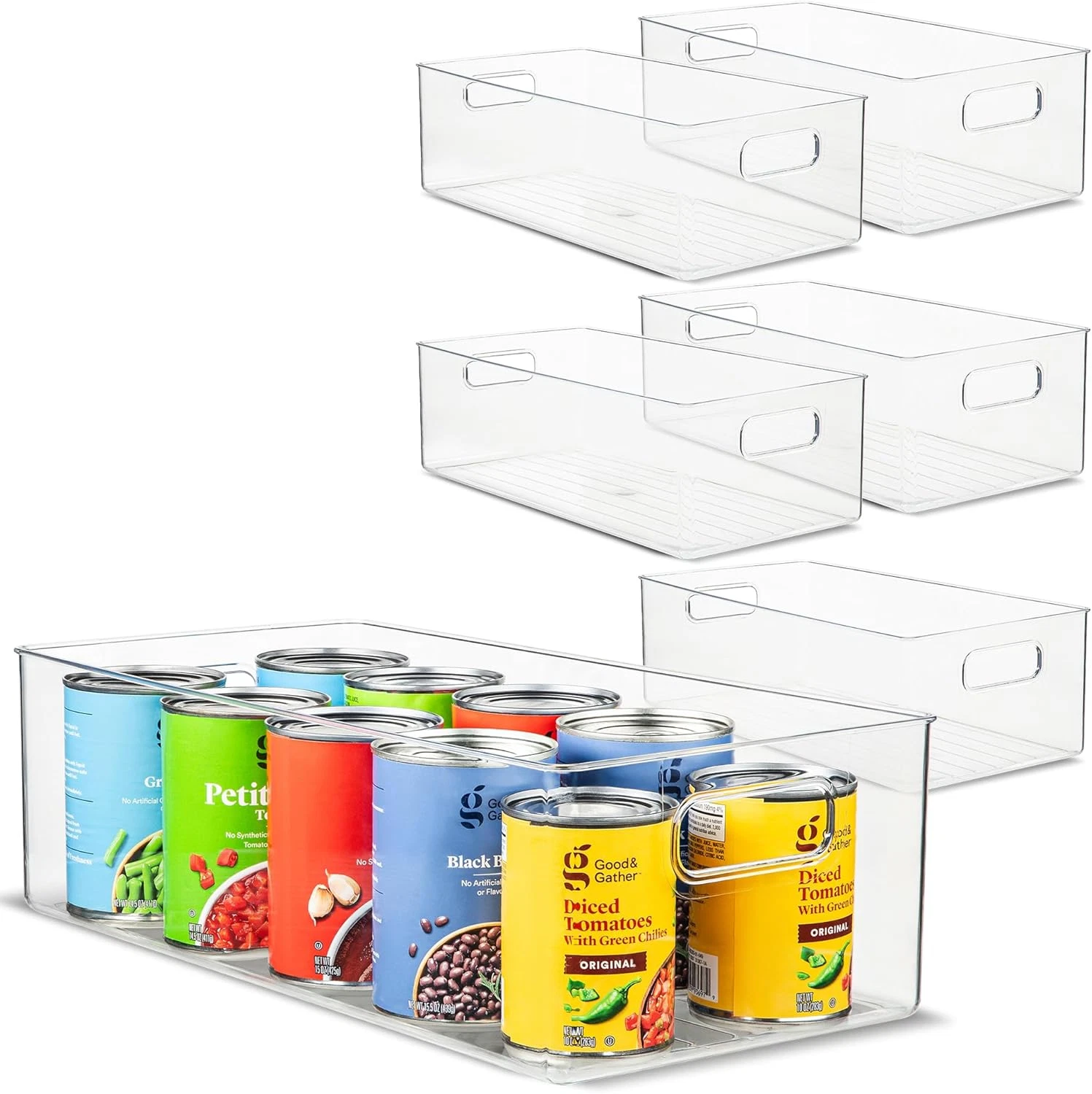 Clear Plastic Food Storage Bins with Handles - 6 Pack for Kitchen & Pantry
