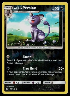 Pokemon Card SM Base Set Alolan Persian 79/149 Reverse Holo Uncommon