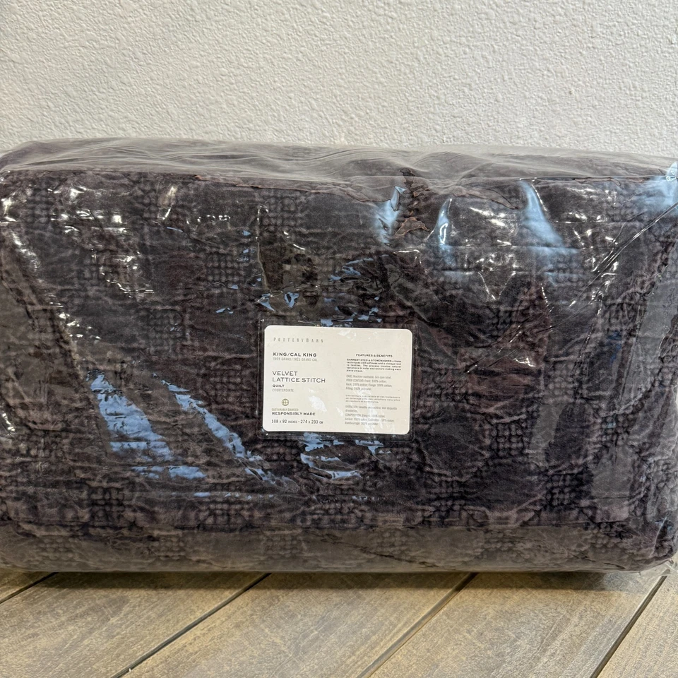 COLCHA DE CELOSÍA DE TERCIOPELO GRANERO DE CERÁMICA, KING / CAL KING ~ GRIS Foto 2 de 4