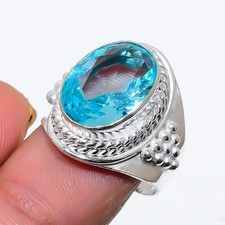 Aquamarine Gemstone Handmade 925 Sterling Silver All Size Ring For Gift