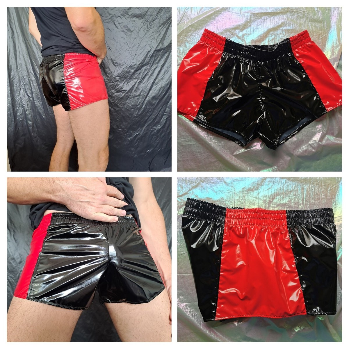 2-TONE HIPSTER SHORTS IN GLOSSY PVC-COATED NYLON (XS TO 3XL