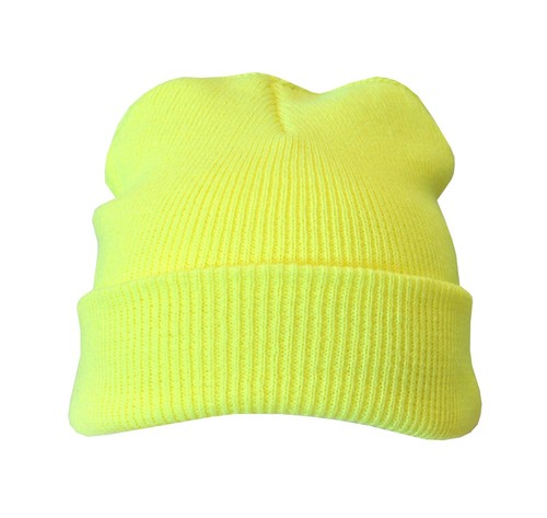Neon Yellow Beanie Hat Warm Adults Mens 