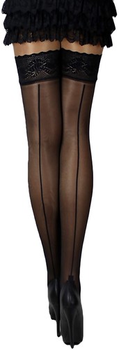 Halterlose Strümpfe mit Naht schwarz glänzend 20 DEN mit Silikon Gr. S-XXL - Bild 2 von 3