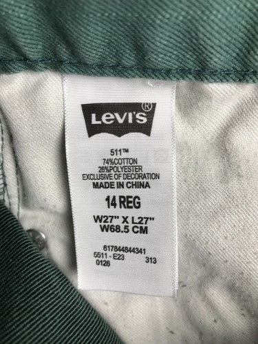 Levis 511 Slim Boys Straight Stretch Green Jeans Size 14 Reg 27x27 - Picture 10 of 11