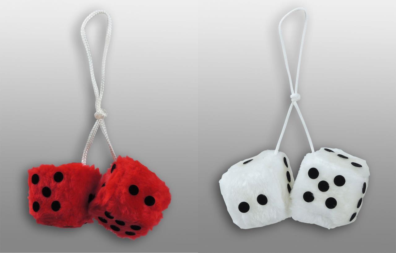 4X WüRfel Fuzzy Dice Weiss Rot RüCkspiegelanhäNger Spiegeldeko Deko Auto-image