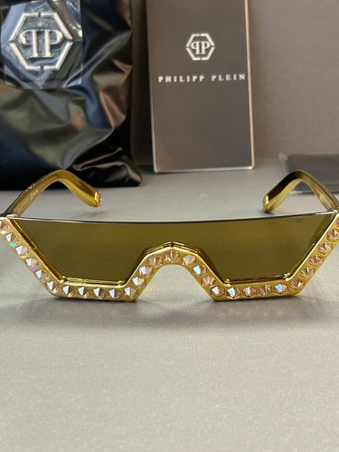 PHILIPP PLEIN SPP031S GLDG CRYSTAL LUX DAMEN GOLD SHIELD SONNENBRILLE 140mm Neu - Bild 8 von 12