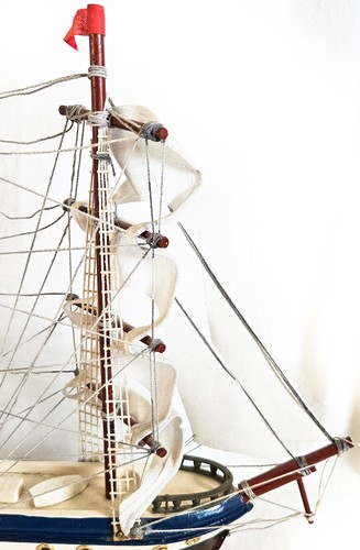Velas de madera de 2 mástiles de vela modelo de barco alto 11" X 11,5" nave de tela azul - Imagen 5 de 9