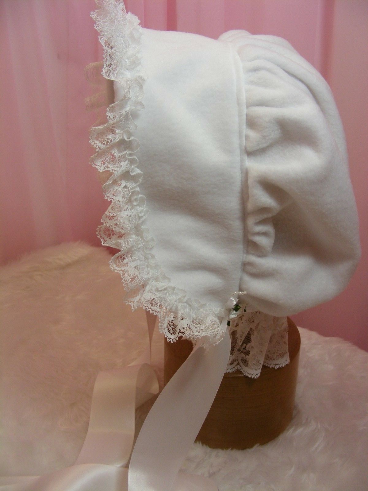 ADULT BABY SISSY BONNET soft white fleece COSPLAY LOLITA FANCY DRESS ROLEPLAY ADULT BABY SISSY BONNET soft white fleece COSPLAY LOLITA FANCY DRESS ROLEPLAY