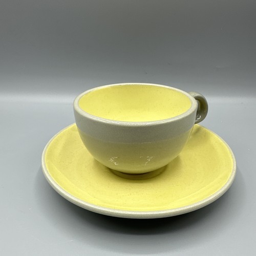 Vintage Harkerware Golden Dawn Cup Saucer Set Yellow Gray Mid Century Modern - Picture 7 of 14