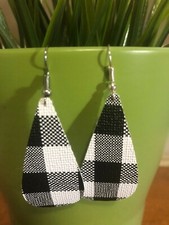 Faux Leather Earrings- Plaid-Tear Drop-045